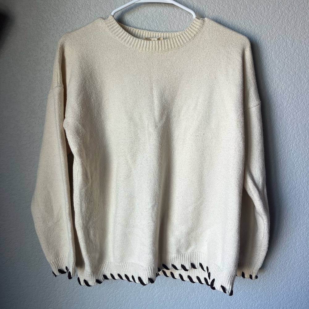 Emory Park Cream Sweater‎ with Brown Trim